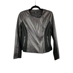 G By Giuliana Womens Faux Leather Jacket S Black & Gray